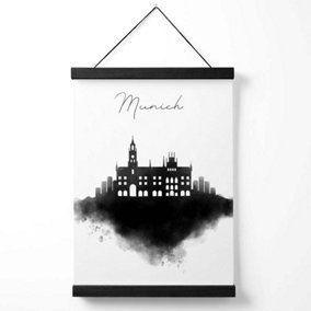 Munich Watercolour Skyline City Medium Poster with Black Hanger