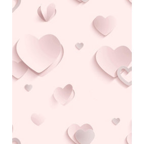 Muriva 3D Glitter Hearts Pink Wallpaper J92603