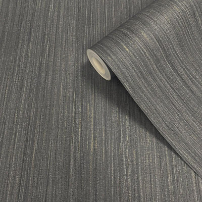 Muriva Alethia Texture Wallpaper - For Living Room, Bedroom, Fireplace - Textured Finish, Solid Colour Pattern, Black
