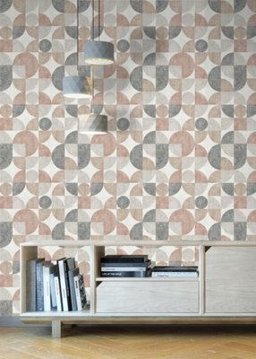 Muriva Amber Geometric Fabric effect Patterned Wallpaper