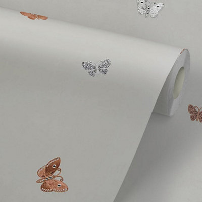 Muriva Amelia Butterfly Stone and Rose Wallpaper 701420