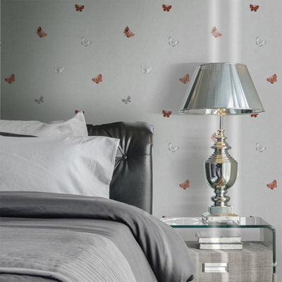 Muriva Amelia Butterfly Stone and Rose Wallpaper 701420