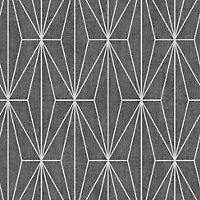 Muriva Black Geometric Shimmer effect Embossed Wallpaper