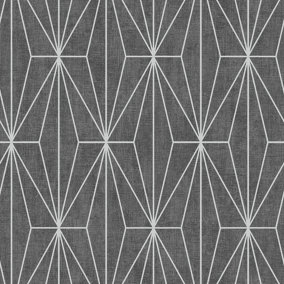 Muriva Black Geometric Shimmer effect Embossed Wallpaper
