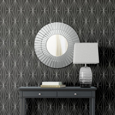 DreamyMagic　0330 Muriva Black Geometric Shimmer effect Embossed Wallpaper