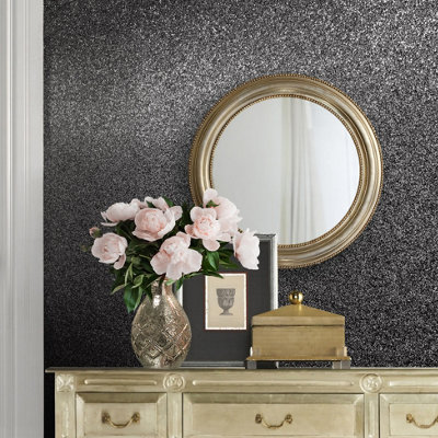 Muriva Black Glitter Glitter effect Embossed Wallpaper