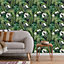 Muriva Black Tropical Water coloured effect Embossed Wallpaper