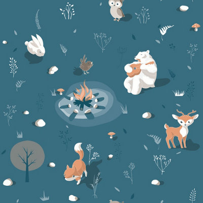 Muriva Blue Childrens 3D effect Embossed Wallpaper