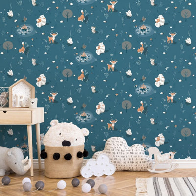 Muriva Blue Childrens 3D effect Embossed Wallpaper
