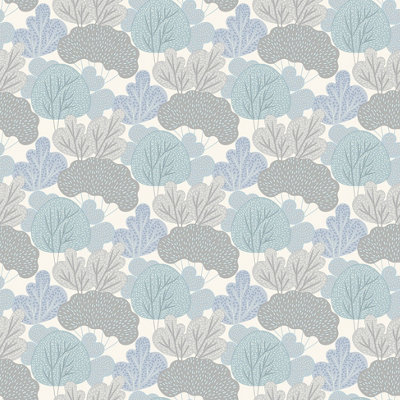 Muriva Blue Floral 3D effect Embossed Wallpaper