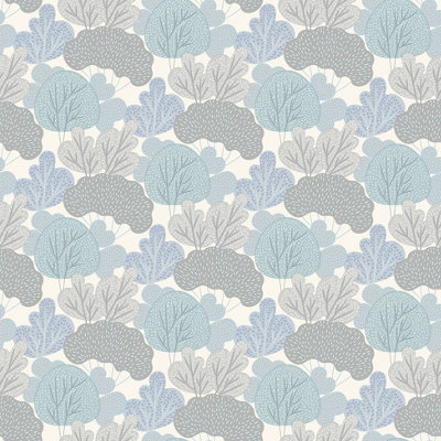 Muriva Blue Floral 3D effect Embossed Wallpaper