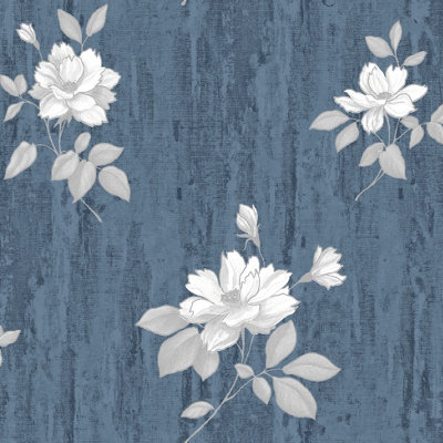 Muriva Blue Floral Mica effect Embossed Wallpaper