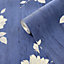 Muriva Blue Floral Mica effect Embossed Wallpaper