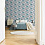 Muriva Blue Floral Pearl effect Embossed Wallpaper
