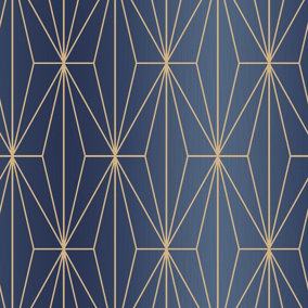 Muriva Blue Geometric Metallic effect Embossed Wallpaper