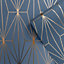 Muriva Blue Geometric Metallic effect Embossed Wallpaper
