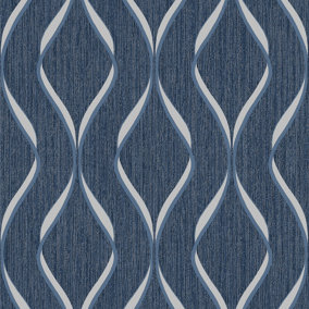 Muriva Blue Geometric Metallic & glitter effect Embossed Wallpaper