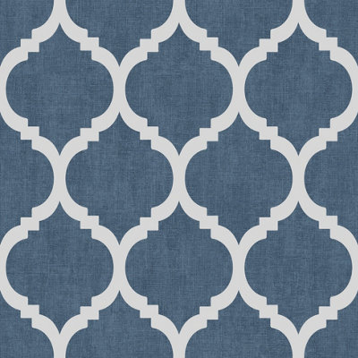 Muriva Blue Geometric Shimmer effect Embossed Wallpaper