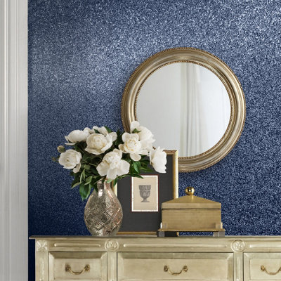 Muriva Blue Glitter Glitter effect Embossed Wallpaper