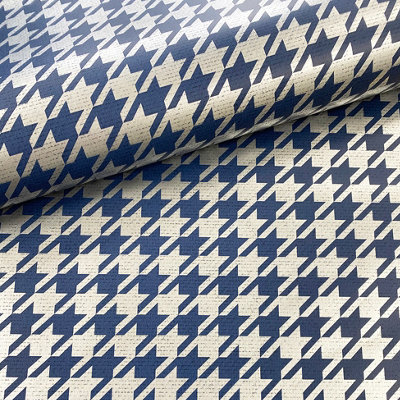 Muriva Blue Houndstooth Metallic effect Embossed Wallpaper