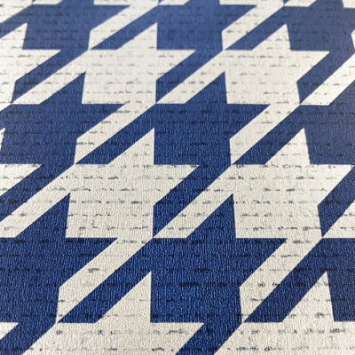 Muriva Blue Houndstooth Metallic effect Embossed Wallpaper