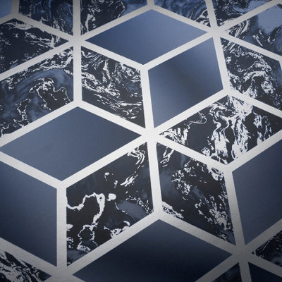 Muriva Blue Marble Metallic effect Embossed Wallpaper