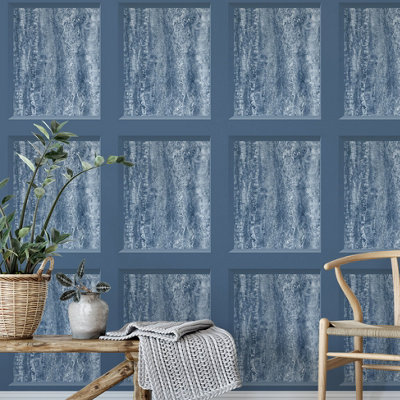 Muriva Blue Marble Pearl effect Embossed Wallpaper