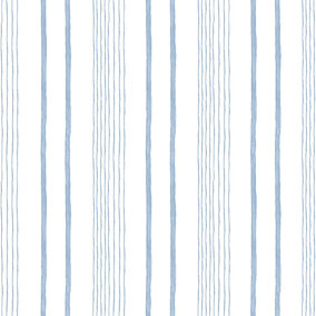 Muriva Blue Stripe Water coloured effect Embossed Wallpaper