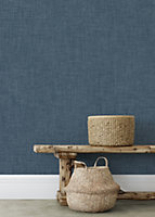 Muriva Blue Texture Fabric effect Patterned Wallpaper