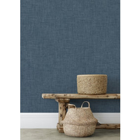 Muriva Blue Texture Fabric effect Patterned Wallpaper