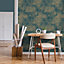 Muriva Blue Tropical Fabric effect Embossed Wallpaper