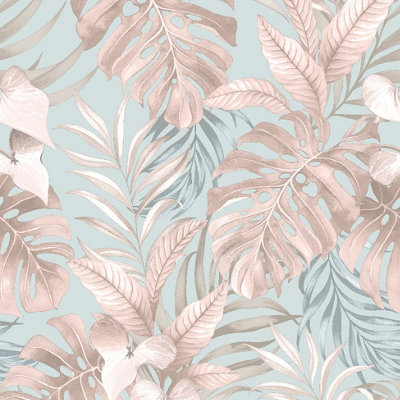 Muriva Blue Tropical Pearl effect Embossed Wallpaper