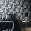 Muriva Blue Wildlife Shimmer effect Embossed Wallpaper