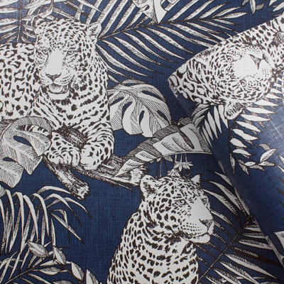 Muriva Blue Wildlife Shimmer effect Embossed Wallpaper