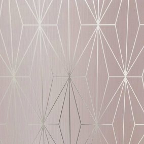 Muriva Blush & Silver Geometric Metallic effect Embossed Wallpaper