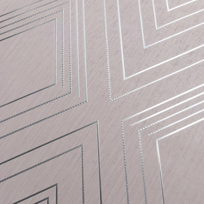 Muriva Blush & Silver Geometric Metallic effect Embossed Wallpaper