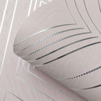 Muriva Blush & Silver Geometric Metallic effect Embossed Wallpaper