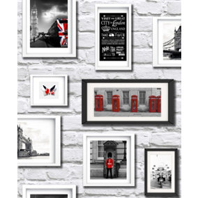 Muriva Britain In Frames Black White & Red Wallpaper 102533