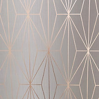 Muriva Bronze Geometric Metallic effect Embossed Wallpaper