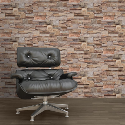 Muriva Brown Slate Brick effect Embossed Wallpaper