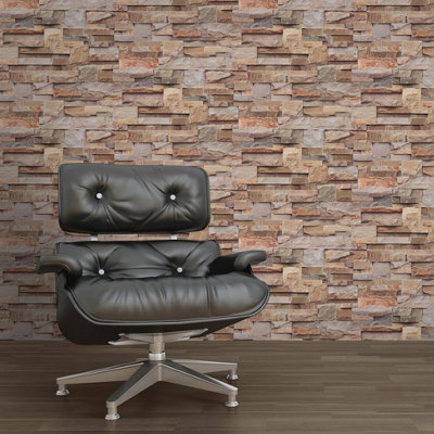 Muriva Brown Slate Brick effect Embossed Wallpaper