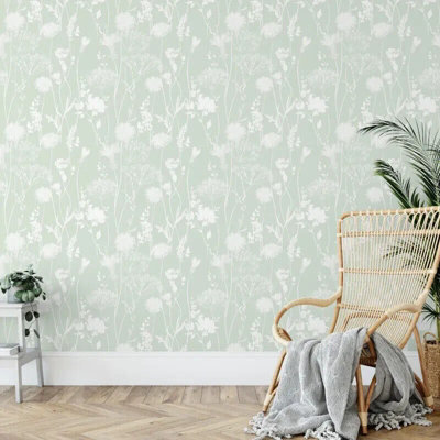 Muriva Catherine Lansfield Meadowsweet Floral Green Wallpaper 165580