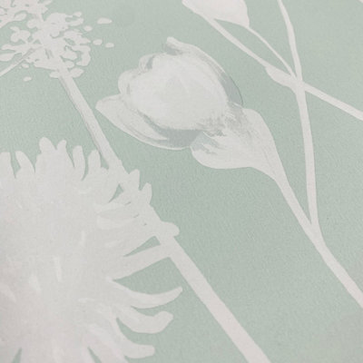 Muriva Catherine Lansfield Meadowsweet Floral Green Wallpaper 165580