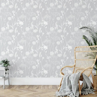 Muriva Catherine Lansfield Meadowsweet Floral Grey Wallpaper 165581