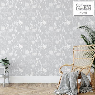 Muriva Catherine Lansfield Meadowsweet Floral Grey Wallpaper 165581
