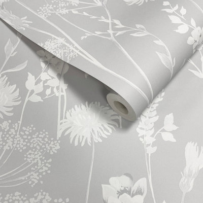 Muriva Catherine Lansfield Meadowsweet Floral Grey Wallpaper 165581