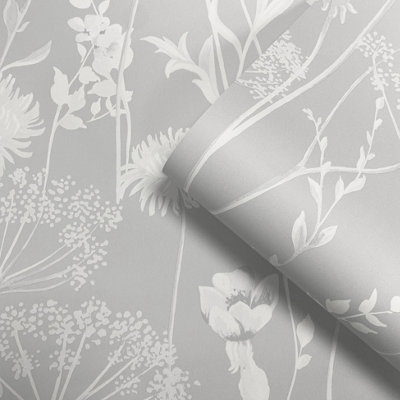 Muriva Catherine Lansfield Meadowsweet Floral Grey Wallpaper 165581