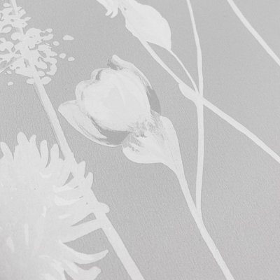 Muriva Catherine Lansfield Meadowsweet Floral Grey Wallpaper 165581