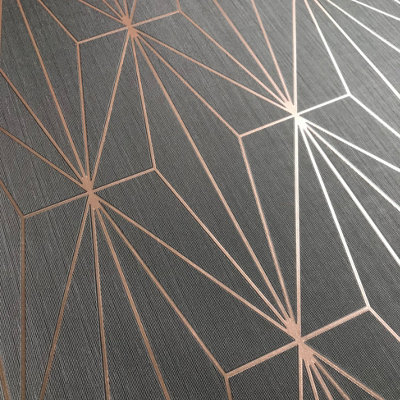Muriva Charcoal & Rose Gold Geometric Metallic effect Embossed Wallpaper