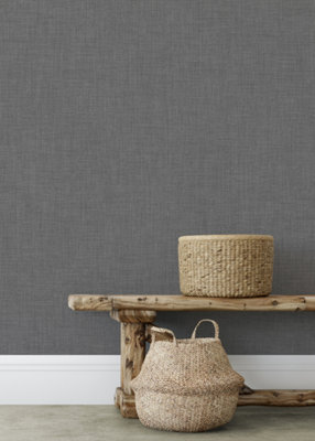 Muriva Charcoal Texture Fabric effect Patterned Wallpaper
